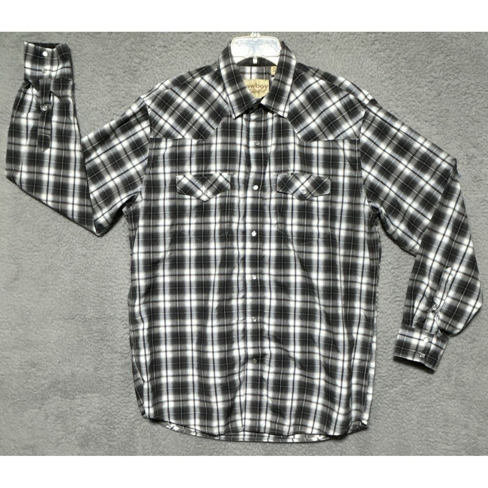 Cowboy Legend Pearl Snap Shirt Mens XL‎ Black Plaid Western Long Sleeve Rodeo